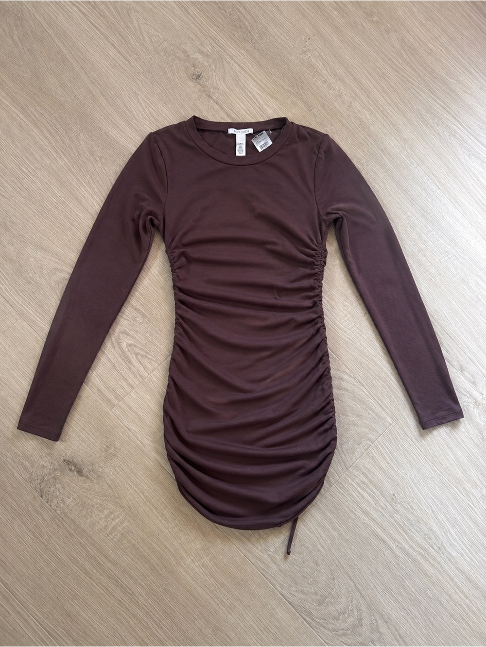 Tilly’s Chocolate Brown Ruched Long Sleeve Mini Dress